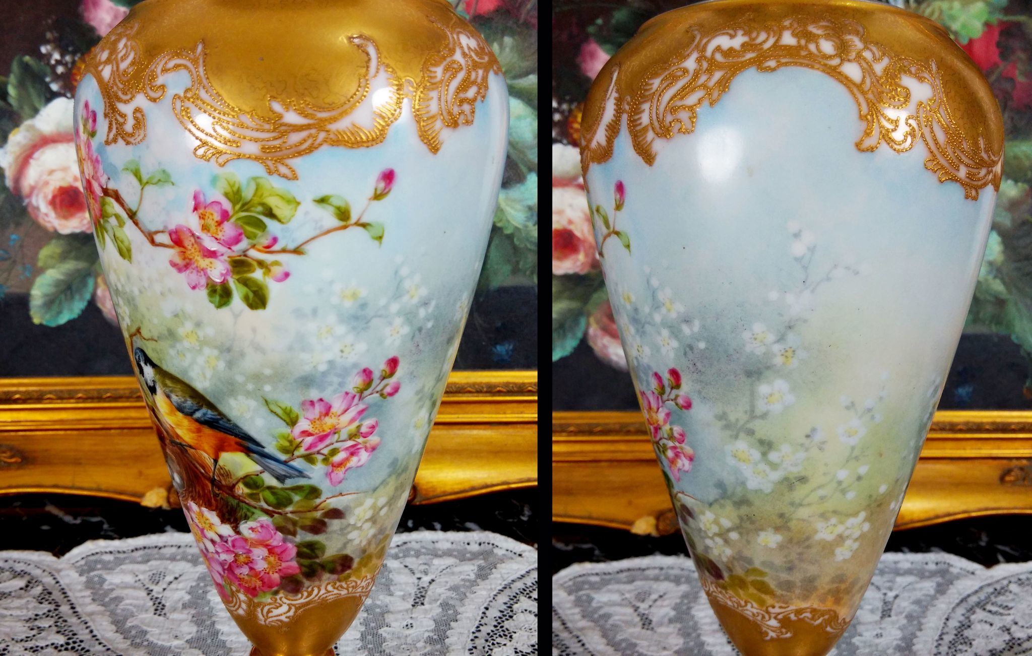 Limoges Incredible porcelain PlatinumGround Vase with Intricate Gold