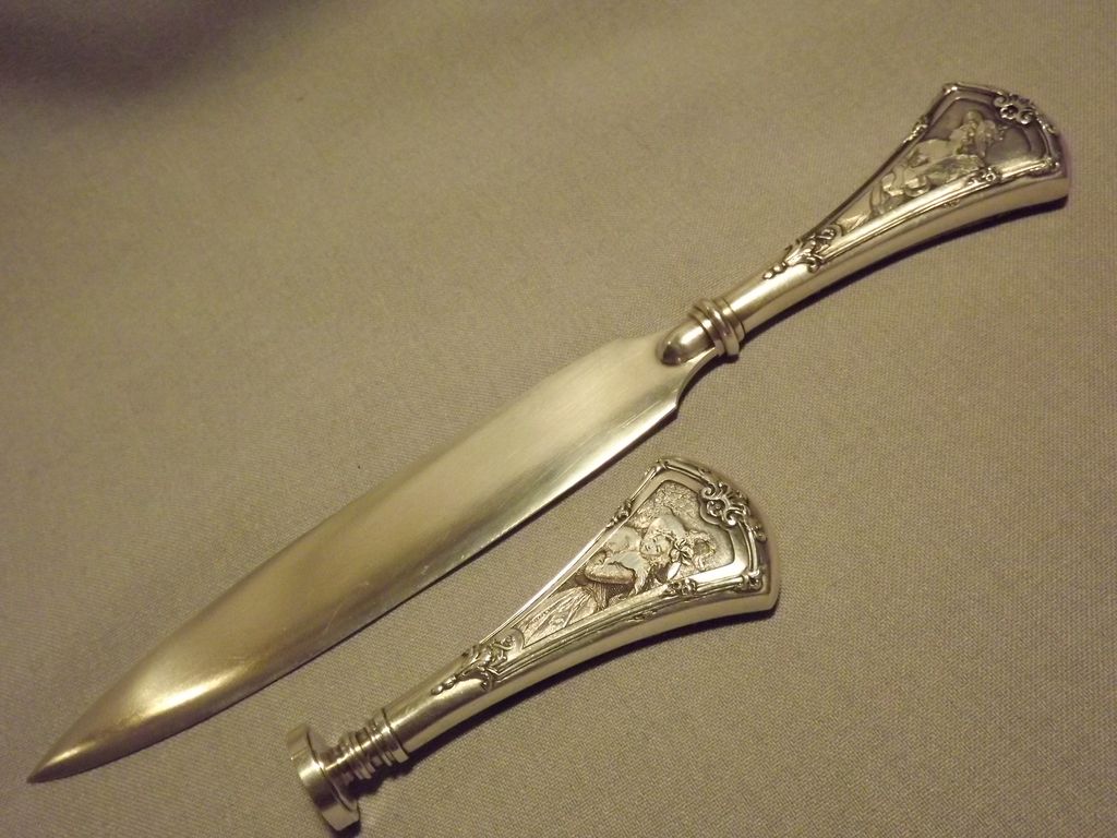 2pc Desk Set: Wax Seal and Letter Opener, Antique French, 4 seasons engraved 2pc Desk Set: Wax Seal and Letter Opener, Antique French, 4 seasons engraved