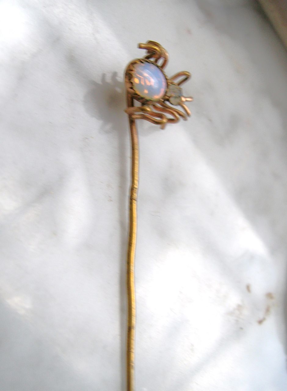 Faux Opal and Diamond Spider Stickpin Faux Opal and Diamond Spider Stickpin