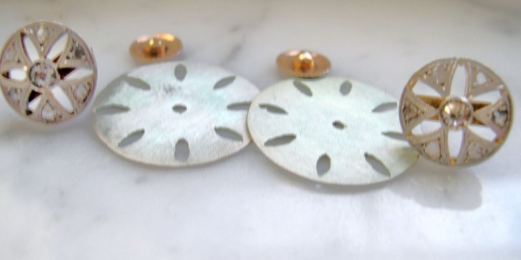 Round Disk PLatinum and 14kt Gold Diamond Earrings Round Disk PLatinum and 14kt Gold Diamond Earrings