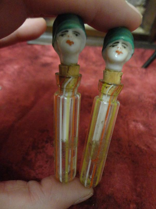 Lot of 2 Antique Figural Flapper German Perfume Vial Bottles Lot of 2 Antique Figural Flapper German Perfume Vial Bottles