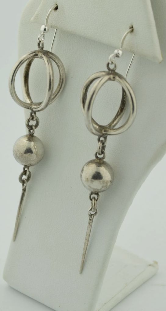 Sterling Silver Long Dangle Sphere Ball Earrings from okeysecretroom on