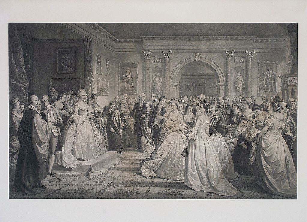 Antique Framed Large Engraving Lady Washington's Reception Day - 19th Century, USA Antique Framed Large Engraving Lady Washington's Reception Day - 19th Century, USA