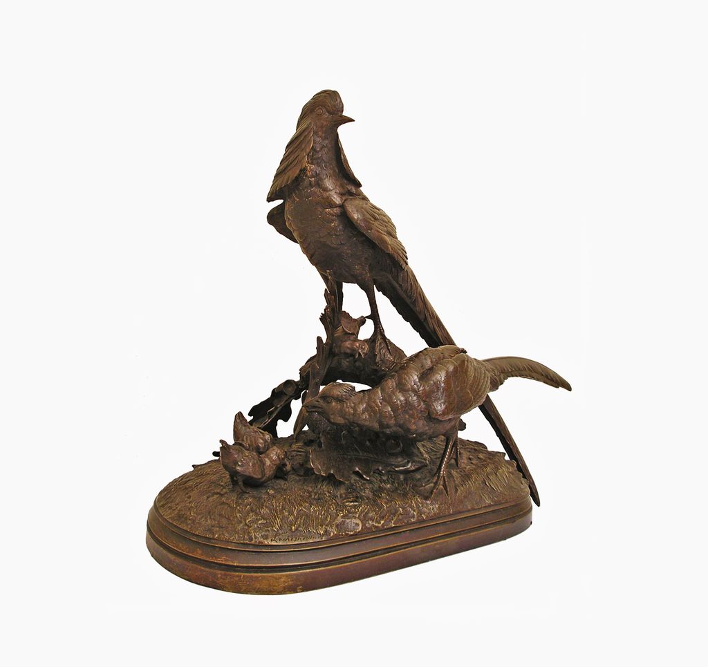 Antique Large Bronze Animalier Pheasants Sculpture Installation Lechesne Sculp, L. Martin Fondeur - 19th Century, France Antique Large Bronze Animalier Pheasants Sculpture Installation Lechesne Sculp, L. Martin Fondeur - 19th Century, France
