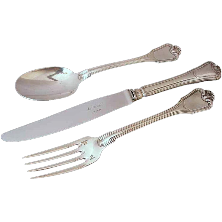 Christofle Port Royal Pattern Knife, Fork and Spoon - 20th Century, France Christofle Port Royal Pattern Knife, Fork and Spoon - 20th Century, France