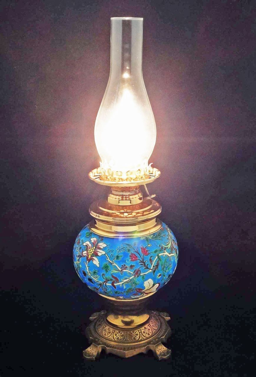 Longwy Enamel Faience and Bronze Lamp Base - c. 1900's, France Longwy Enamel Faience and Bronze Lamp Base - c. 1900's, France