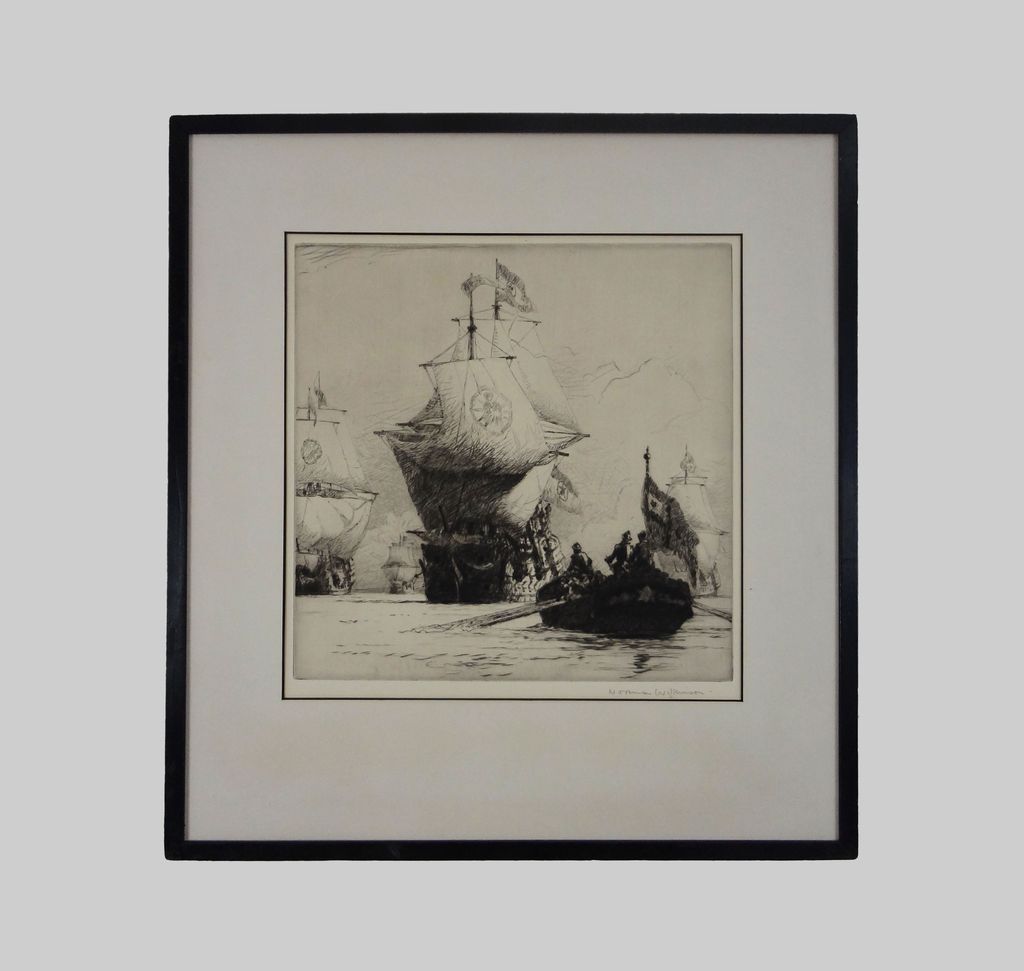 The Return of the Fleet Etching signed Norman Wilkinson - 20th Century, England The Return of the Fleet Etching signed Norman Wilkinson - 20th Century, England