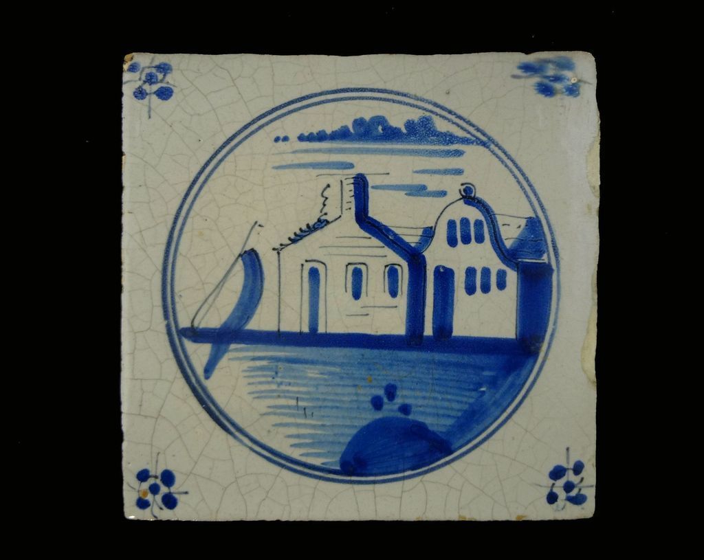 Pair of Antique Delft Blue White Tiles Landscapes - 18th/19th Century, Holland Pair of Antique Delft Blue White Tiles Landscapes - 18th/19th Century, Holland