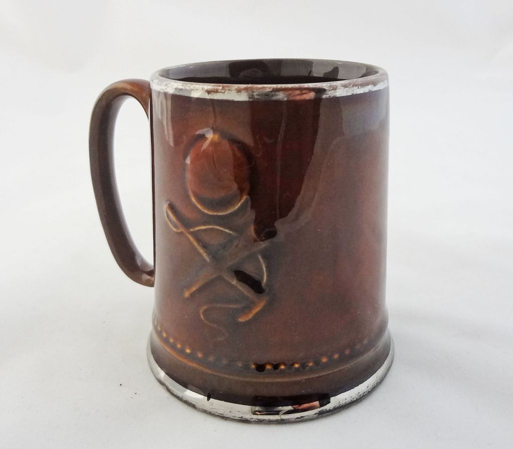English Pottery Hunt Theme Mug Dog and Riding Gear - 20th Century, England English Pottery Hunt Theme Mug Dog and Riding Gear - 20th Century, England