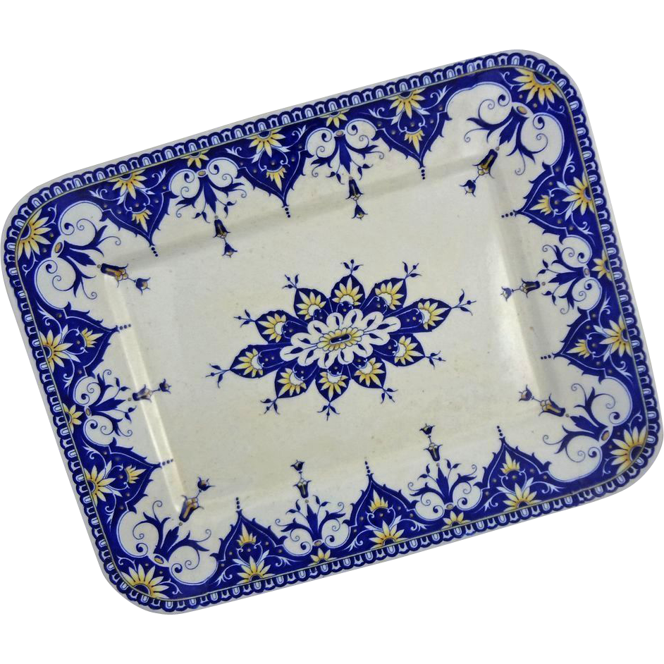 Sarrreguemines Cluny Faience Serving Platter Blue White - 1875 - 1900, France Sarrreguemines Cluny Faience Serving Platter Blue White - 1875 - 1900, France