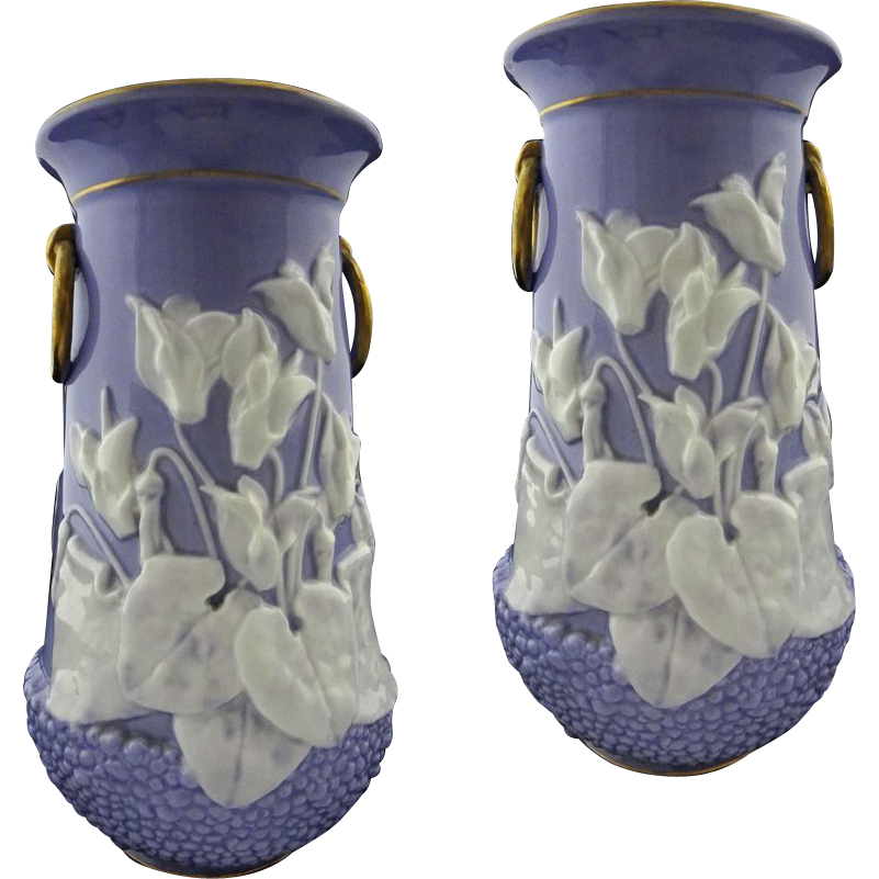 Pair English Pate sur Pate Handled Vases / Urns N° 5601, English Registry Mark - c.1878 or later, England Pair English Pate sur Pate Handled Vases / Urns N° 5601, English Registry Mark - c.1878 or later, England