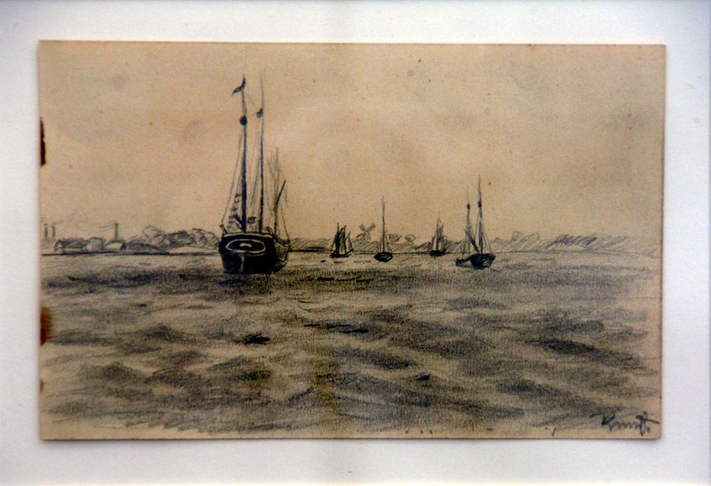 Roger Kuntz Signed Original Sketch of a Harbor Scene Roger Kuntz Signed Original Sketch of a Harbor Scene