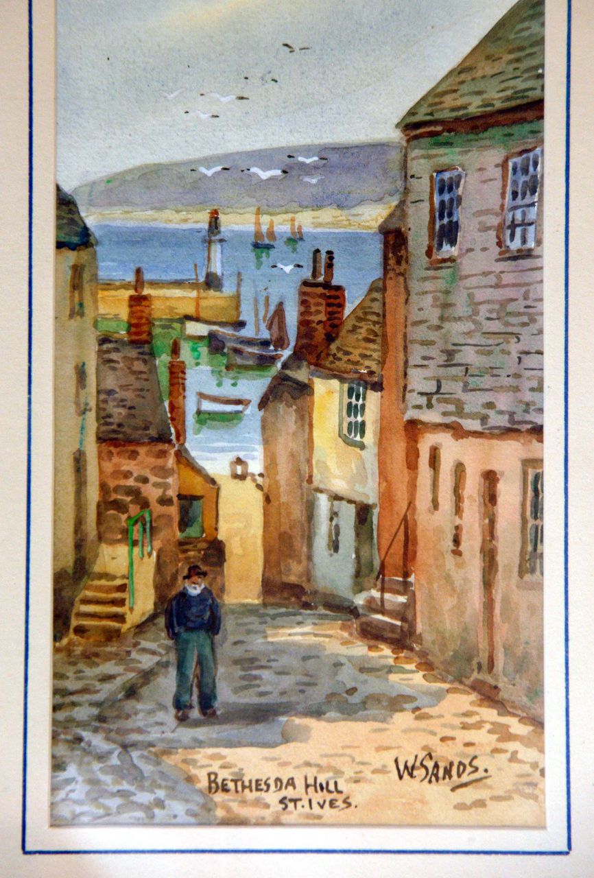 W. Sands Original Signed Watercolor of Bethesda Hill, St. Ives W. Sands Original Signed Watercolor of Bethesda Hill, St. Ives