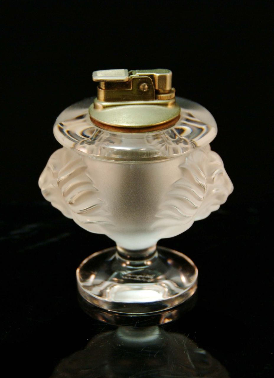 Signed Lalique Crystal Lion's Head Cigarette Lighter Signed Lalique Crystal Lion's Head Cigarette Lighter