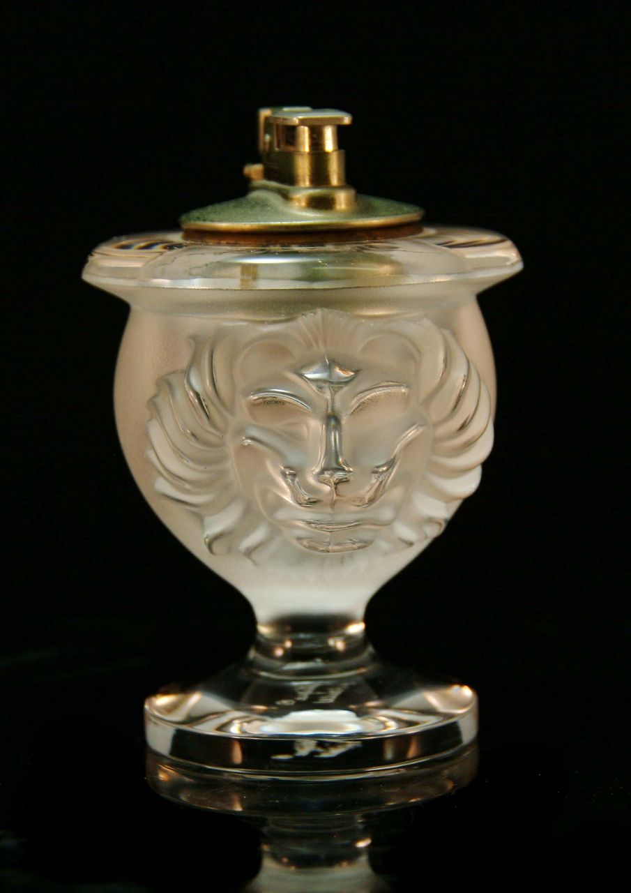 Signed Lalique Crystal Lion's Head Cigarette Lighter Signed Lalique Crystal Lion's Head Cigarette Lighter