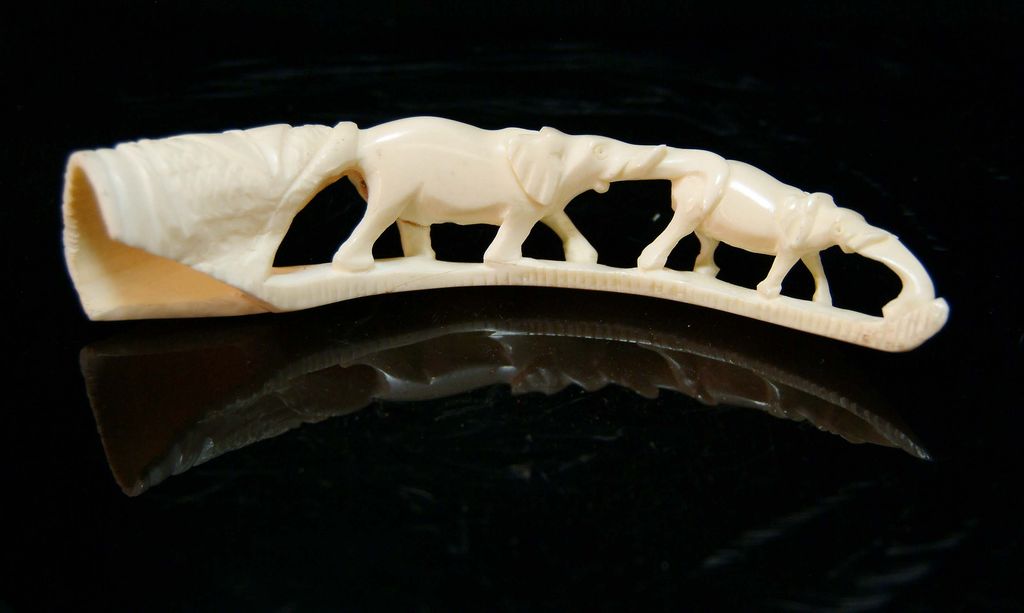 Small African Carved Ivory Tusk Small African Carved Ivory Tusk