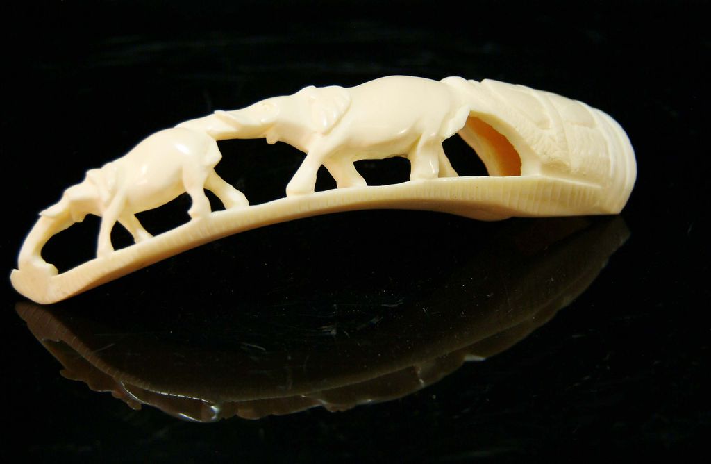 Small African Carved Ivory Tusk Small African Carved Ivory Tusk