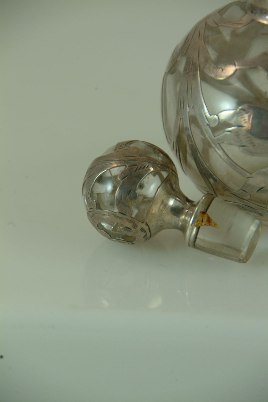 Perfume Bottle with Decorative Sterling Silver Overlay Perfume Bottle with Decorative Sterling Silver Overlay