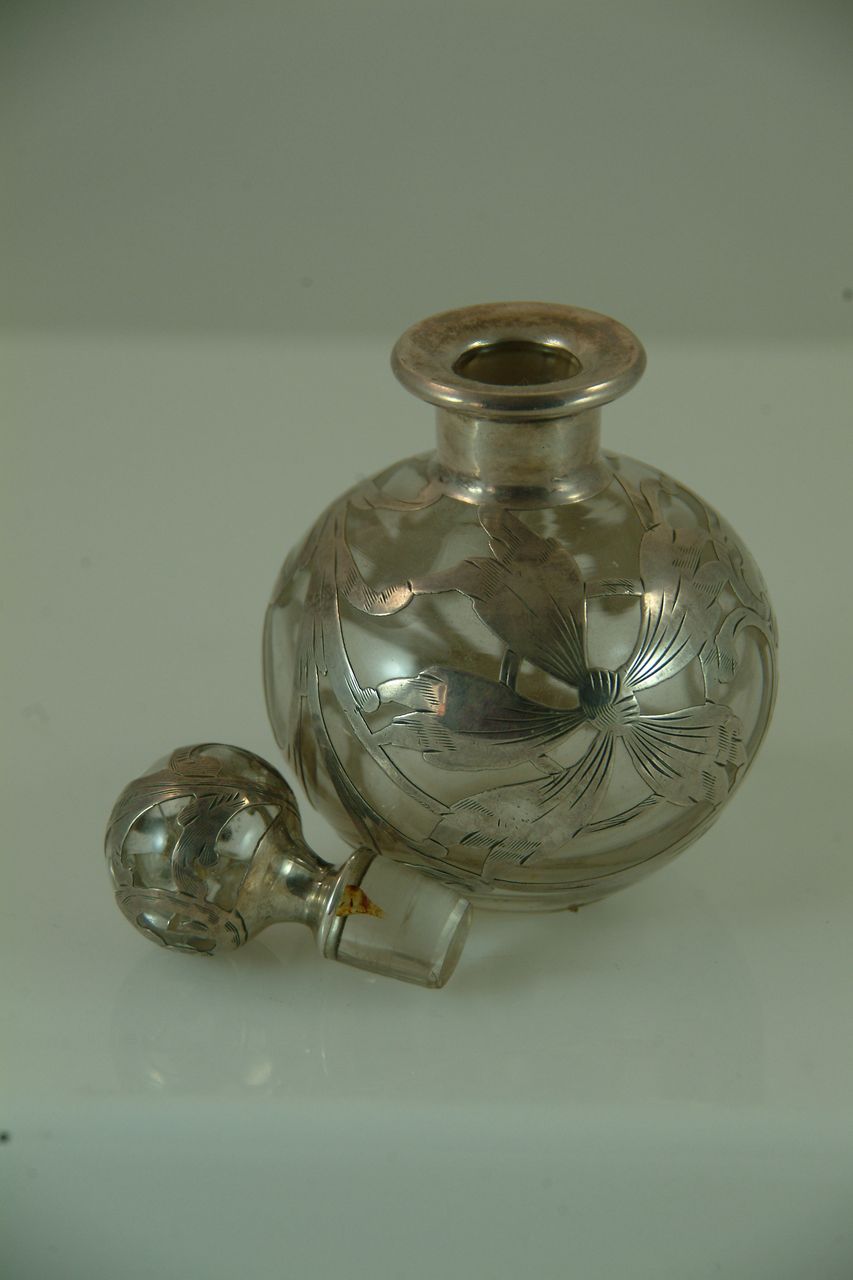 Perfume Bottle with Decorative Sterling Silver Overlay Perfume Bottle with Decorative Sterling Silver Overlay