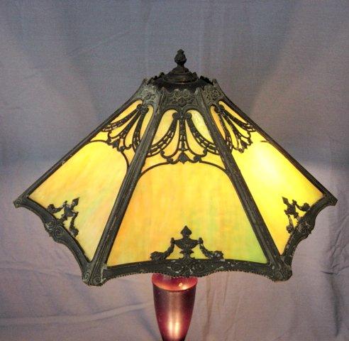Antique Art Glass Lamp 5 Panels In Roman Deco Styling Antique Art Glass Lamp 5 Panels In Roman Deco Styling