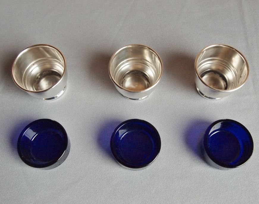 Set of 3 Sterling and Cobalt Salt Cellars Set of 3 Sterling and Cobalt Salt Cellars