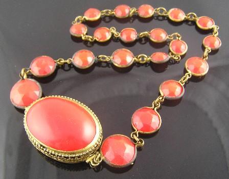 Rich Red Circa 1930's Filigree Clasp Necklace Rich Red Circa 1930's Filigree Clasp Necklace