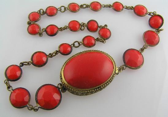 Rich Red Circa 1930's Filigree Clasp Necklace Rich Red Circa 1930's Filigree Clasp Necklace