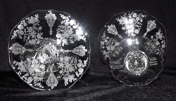 Cambridge "Rosepoint" Footed Single Candlesticks Cambridge "Rosepoint" Footed Single Candlesticks