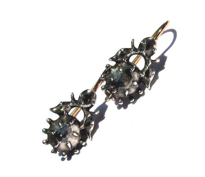 ENCHANTING Georgian Rose-Cut Diamond/15k Drop Earrings c.1795! ENCHANTING Georgian Rose-Cut Diamond/15k Drop Earrings c.1795!