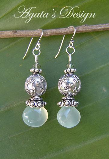 Blue Green Chalcedony Swarovski Crystals Sterling Silver Earrings Blue Green Chalcedony Swarovski Crystals Sterling Silver Earrings