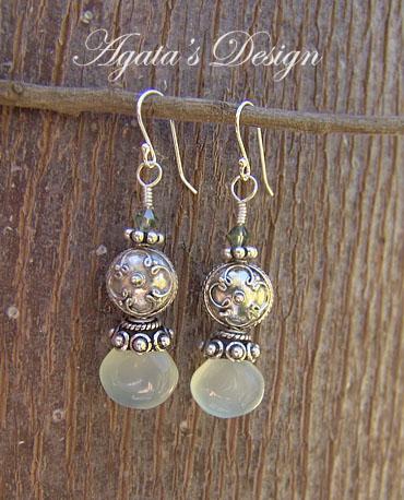 Blue Green Chalcedony Swarovski Crystals Sterling Silver Earrings Blue Green Chalcedony Swarovski Crystals Sterling Silver Earrings