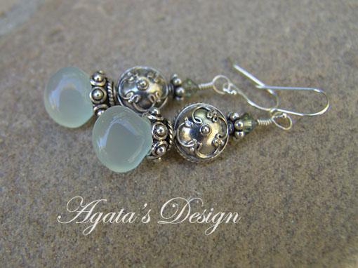 Blue Green Chalcedony Swarovski Crystals Sterling Silver Earrings Blue Green Chalcedony Swarovski Crystals Sterling Silver Earrings