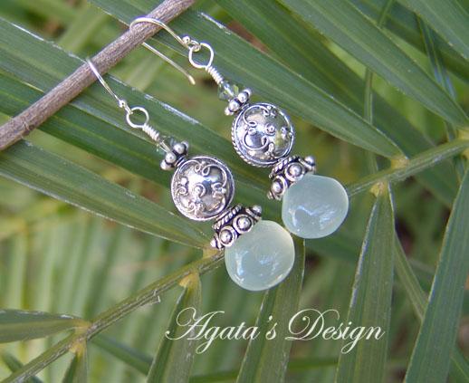 Blue Green Chalcedony Swarovski Crystals Sterling Silver Earrings Blue Green Chalcedony Swarovski Crystals Sterling Silver Earrings