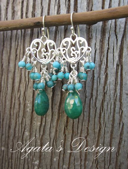 Emerald~Turquoise~Sterling Silver Chandelier Emerald~Turquoise~Sterling Silver Chandelier