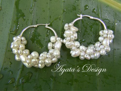 White Freshwater Pearls Sterling Silver Hoop Earrings White Freshwater Pearls Sterling Silver Hoop Earrings