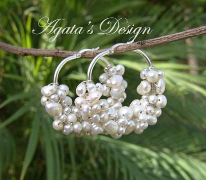White Freshwater Pearls Sterling Silver Hoop Earrings White Freshwater Pearls Sterling Silver Hoop Earrings