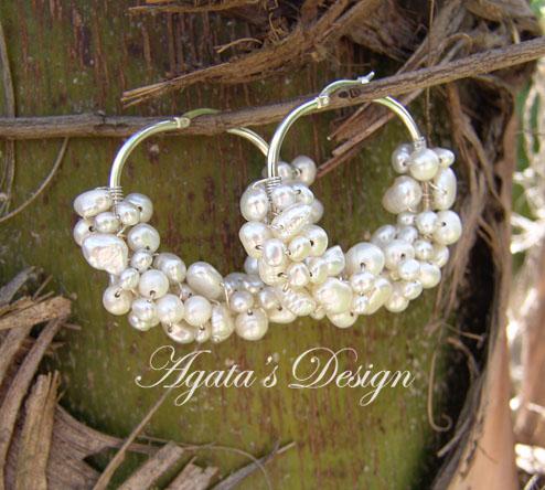 White Freshwater Pearls Sterling Silver Hoop Earrings White Freshwater Pearls Sterling Silver Hoop Earrings