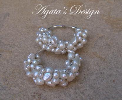White Freshwater Pearls Sterling Silver Hoop Earrings White Freshwater Pearls Sterling Silver Hoop Earrings