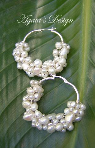 White Freshwater Pearls Sterling Silver Hoop Earrings White Freshwater Pearls Sterling Silver Hoop Earrings