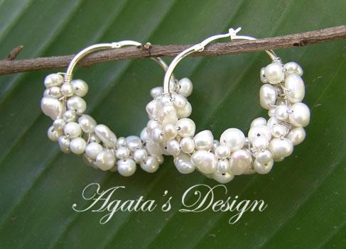 White Freshwater Pearls Sterling Silver Hoop Earrings White Freshwater Pearls Sterling Silver Hoop Earrings