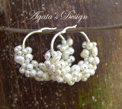 White Freshwater Pearls Sterling Silver Hoop Earrings White Freshwater Pearls Sterling Silver Hoop Earrings