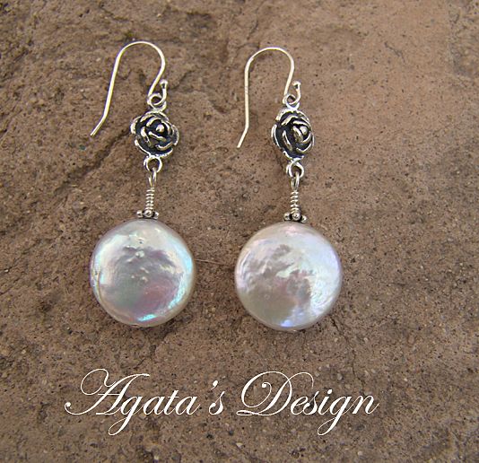 White Coin Freshwater Pearls ~ Sterling Silver ~ Earrings & Necklace White Coin Freshwater Pearls ~ Sterling Silver ~ Earrings & Necklace