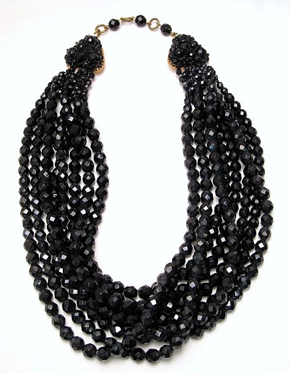 Coppola E Toppo 8 Strand Black Faceted Beaded Necklace Coppola E Toppo 8 Strand Black Faceted Beaded Necklace