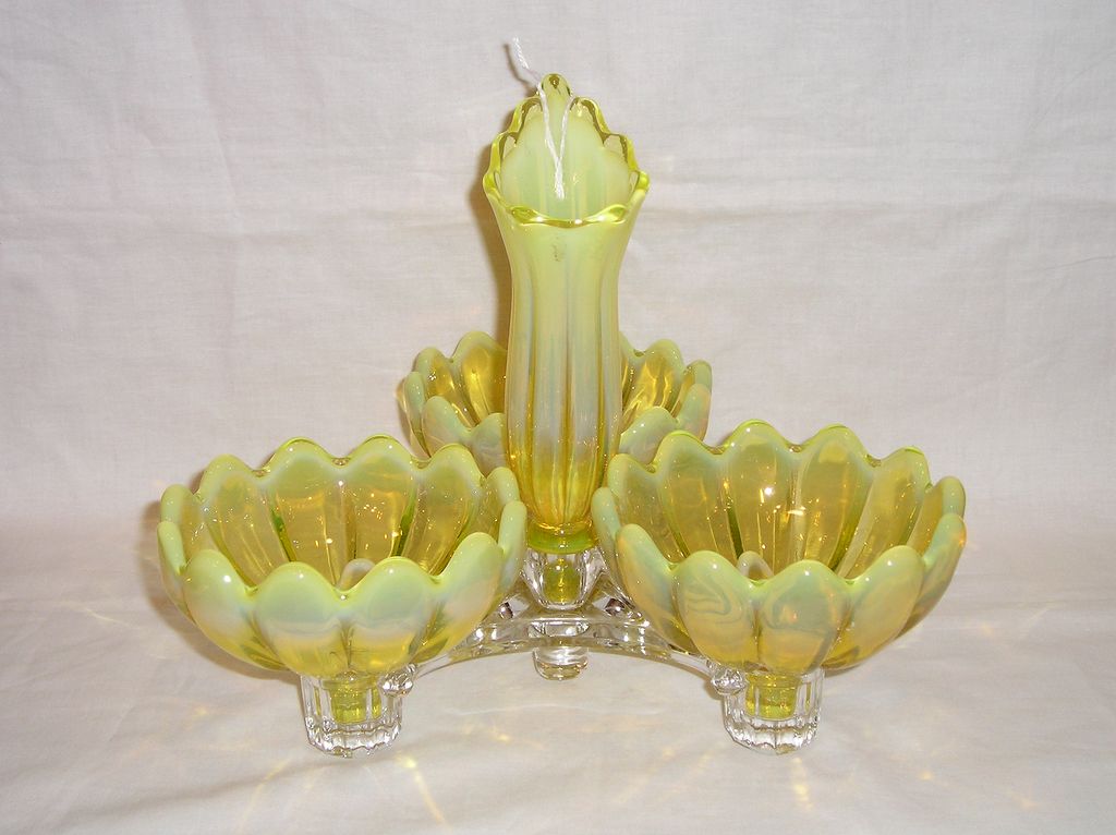 Fostoria Yellow Opalescent Heirloom Table Charm Set from aglassact on