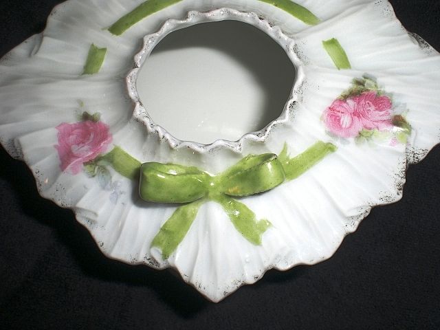 Antique RS Prussia Hair Receiver with lid - Bowtie mold with roses, ribbons Antique RS Prussia Hair Receiver with lid - Bowtie mold with roses, ribbons