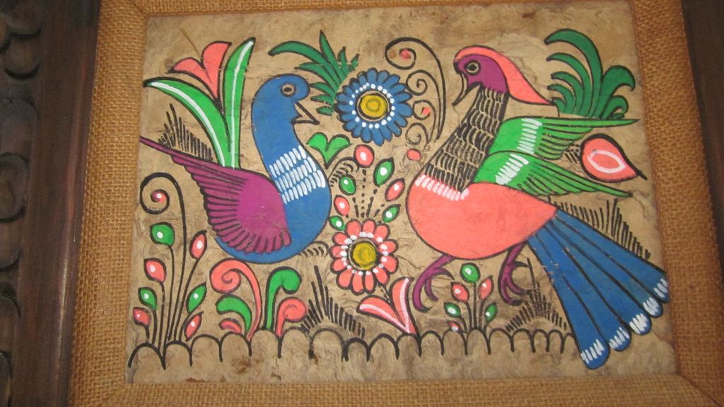 Mexican Amate Bark Painting in Hand Carved Frame, 16" X 20" Mexican Amate Bark Painting in Hand Carved Frame, 16" X 20"