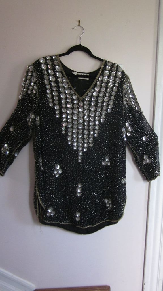 Black Silk and Sequins Judith Ann Plus Cocktail Dress/Top, 3X Black Silk and Sequins Judith Ann Plus Cocktail Dress/Top, 3X