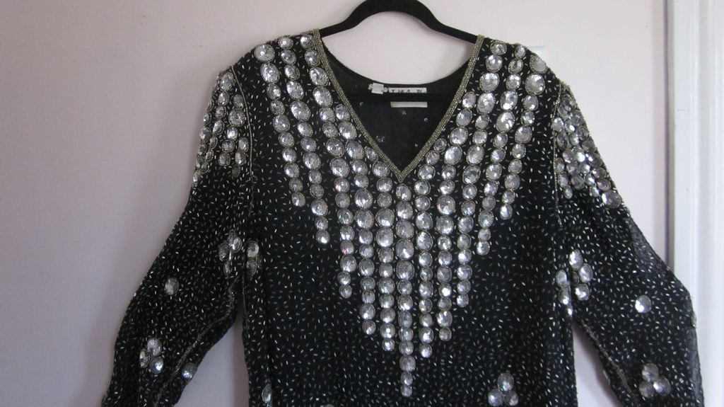 Black Silk and Sequins Judith Ann Plus Cocktail Dress/Top, 3X Black Silk and Sequins Judith Ann Plus Cocktail Dress/Top, 3X