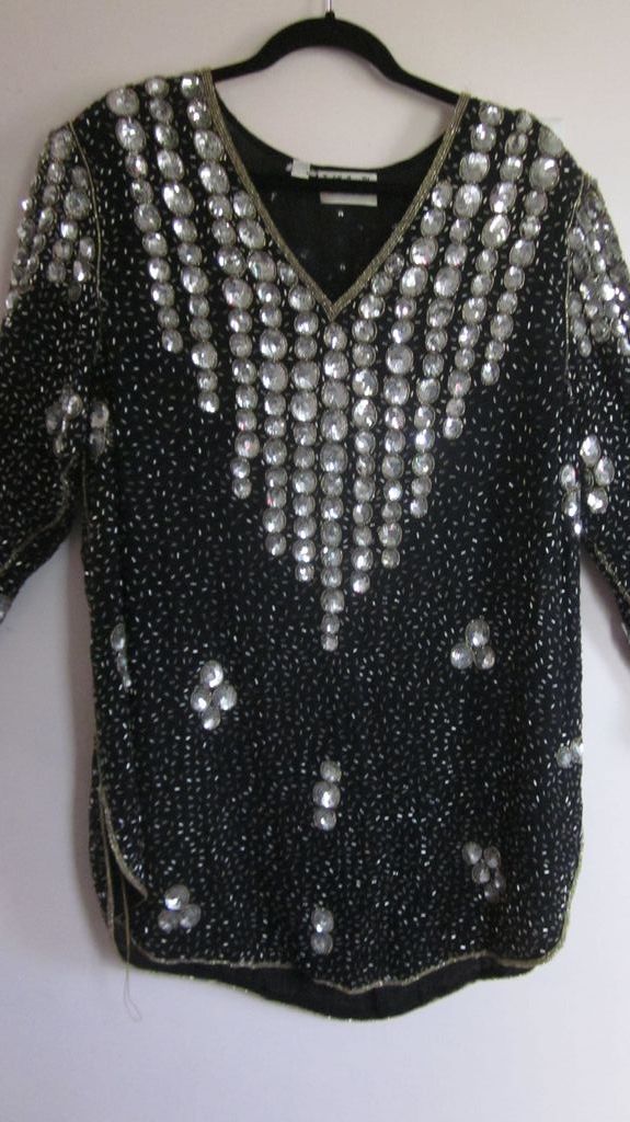Black Silk and Sequins Judith Ann Plus Cocktail Dress/Top, 3X Black Silk and Sequins Judith Ann Plus Cocktail Dress/Top, 3X