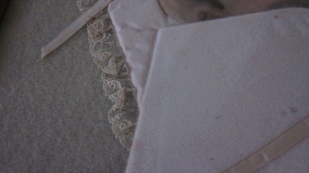 Baby Picture with Lace Pillow, Needlepoint Coverlet Baby Picture with Lace Pillow, Needlepoint Coverlet